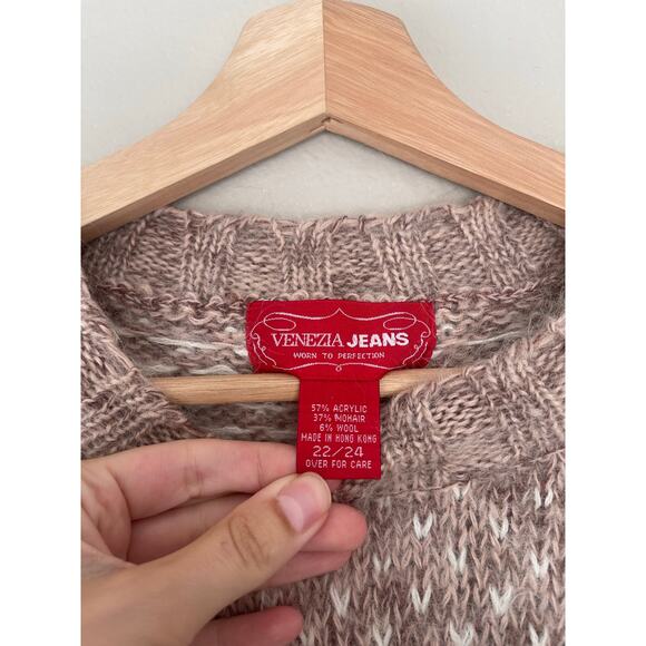 Venezia Jeans Beige and Cream Fair Isle Mohair Sweater - Reindeer Motif Size XL - Picture 4 of 5